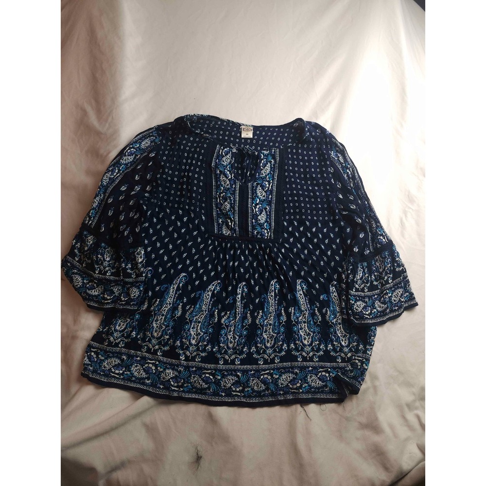 Bila Blouse Top Womens Medium Navy Blue Paisley Coastal Grandma Bohemian Casual